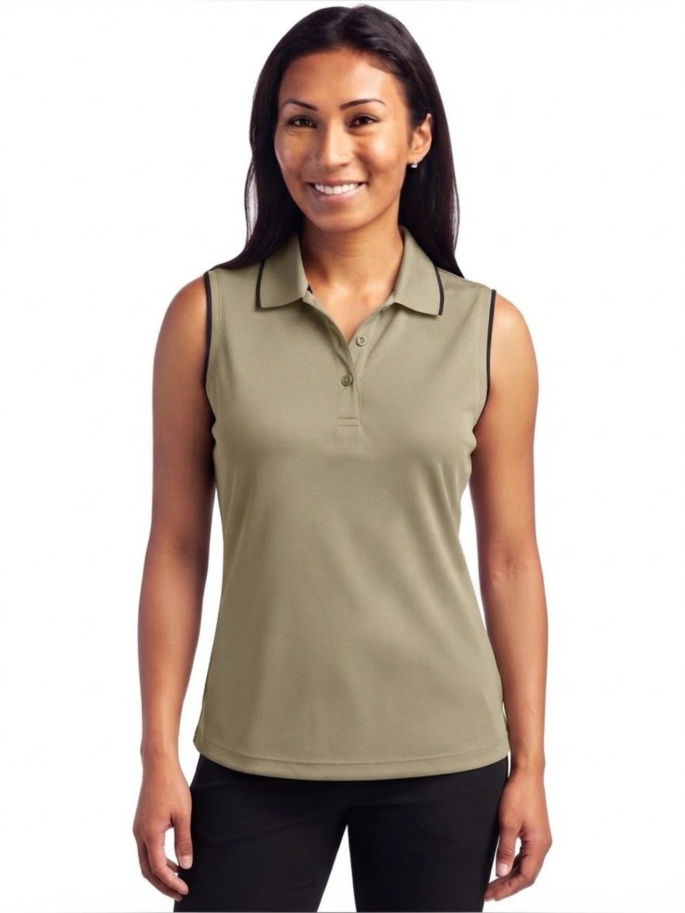 Cutter and Buck‎ Khaki Sleeveless Golf Polo Shirt M Womens Preppy Country Club